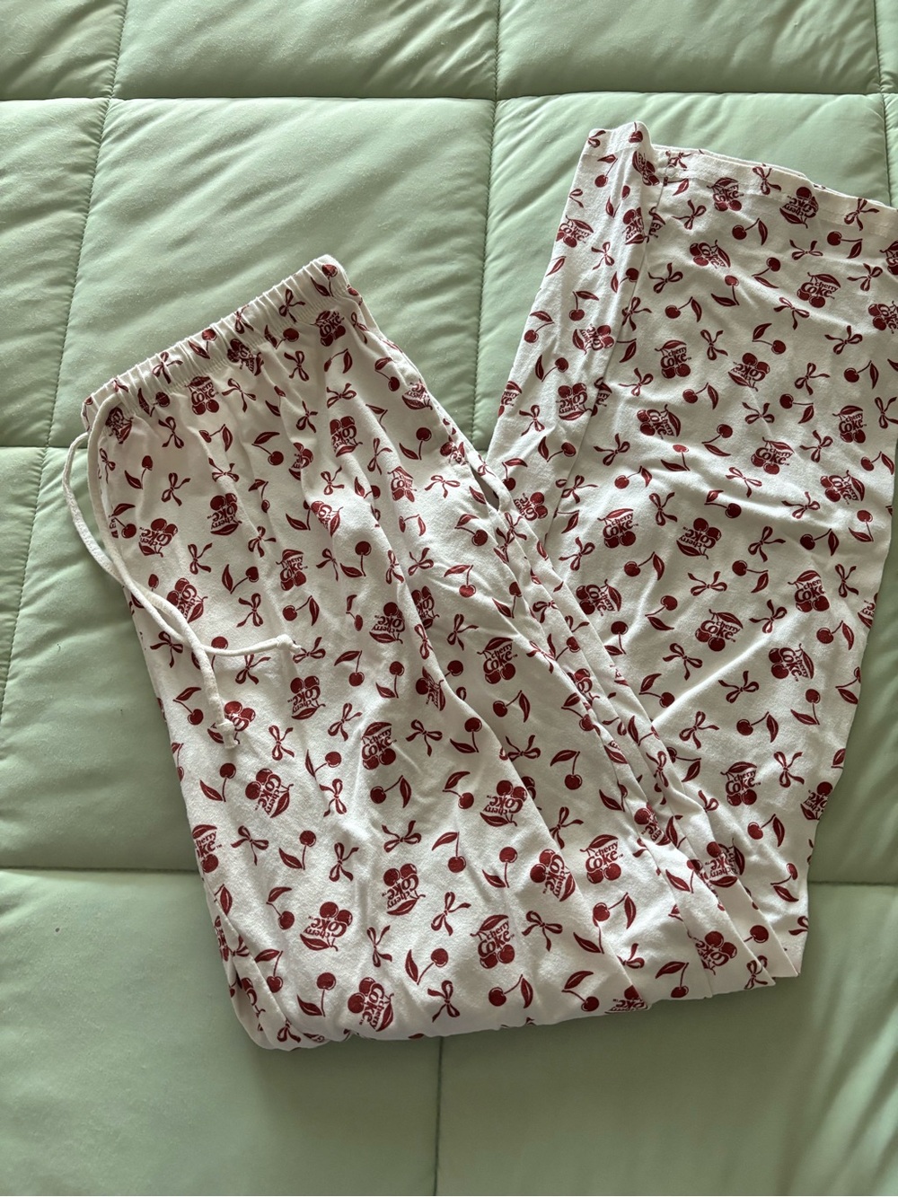 Coca Cola White Pajama Pants with Red Cherry & Logo Print